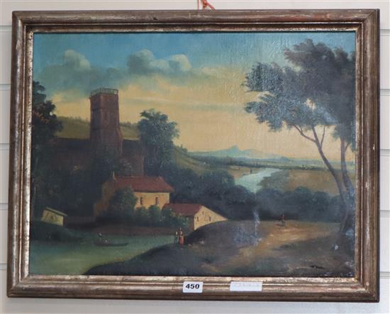 Italian School, oil on canvas, Figures in an Italianate landscape, 40 x 53cm